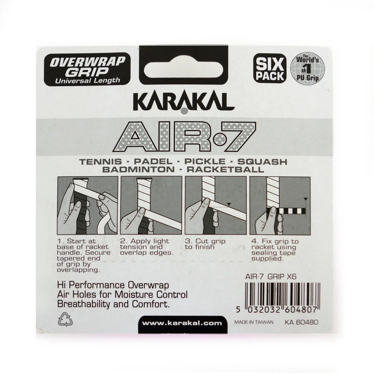 Karakal Air-7 Overwrap Racket Grip – 6 Pack