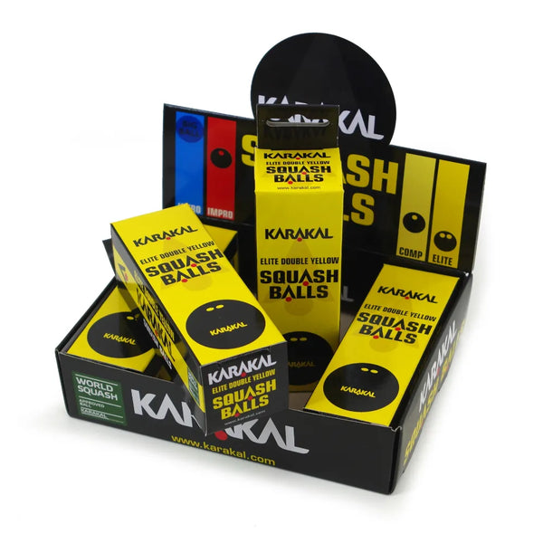 Squash Balls — Double Yellow Dot (box of 12)